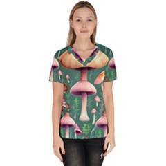 Tiny Historical Mushroom Women s V-neck Scrub Top by GardenOfOphir