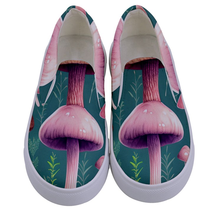 Tiny Historical Mushroom Kids  Canvas Slip Ons