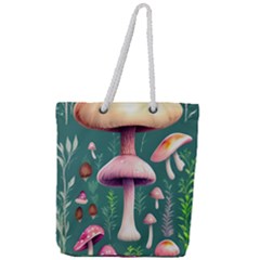 Tiny Historical Mushroom Full Print Rope Handle Tote (large) by GardenOfOphir