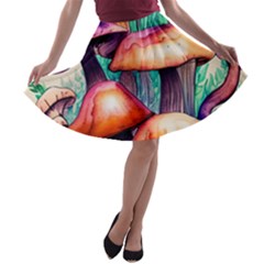 Witchy Mushrooms In The Woods A-line Skater Skirt by GardenOfOphir