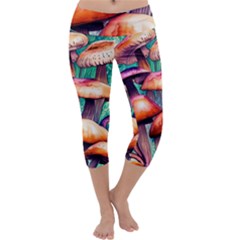 Witchy Mushrooms In The Woods Capri Yoga Leggings by GardenOfOphir