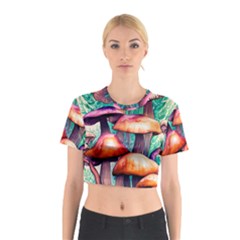 Witchy Mushrooms In The Woods Cotton Crop Top by GardenOfOphir