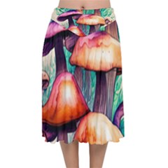 Witchy Mushrooms In The Woods Velvet Flared Midi Skirt by GardenOfOphir