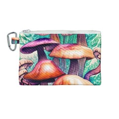 Witchy Mushrooms In The Woods Canvas Cosmetic Bag (medium) by GardenOfOphir