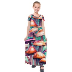 Witchy Mushrooms In The Woods Kids  Short Sleeve Maxi Dress by GardenOfOphir