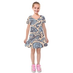 Texture Ornament Paisley Kids  Short Sleeve Velvet Dress