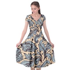 Texture Ornament Paisley Cap Sleeve Wrap Front Dress