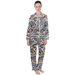 Texture Ornament Paisley Women s Long Sleeve Satin Pajamas Set	