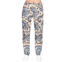 Texture Ornament Paisley Women Velvet Drawstring Pants