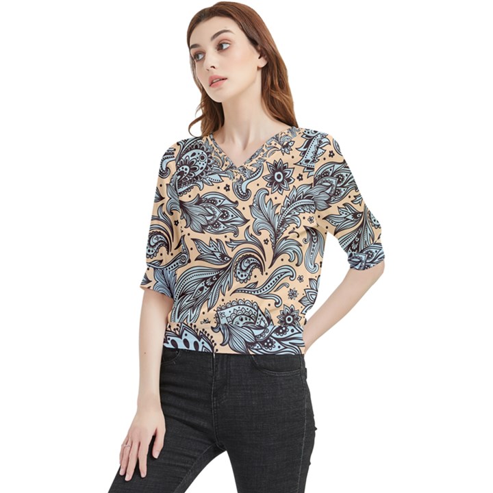 Texture Ornament Paisley Quarter Sleeve Blouse