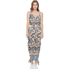 Texture Ornament Paisley Sleeveless Tie Ankle Chiffon Jumpsuit