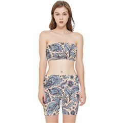 Texture Ornament Paisley Stretch Shorts And Tube Top Set