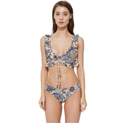 Texture Ornament Paisley Low Cut Ruffle Edge Bikini Set