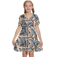 Texture Ornament Paisley Kids  Short Sleeve Tiered Mini Dress by Jancukart