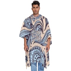 Texture Ornament Paisley Men s Hooded Rain Ponchos