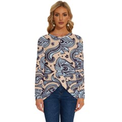 Texture Ornament Paisley Long Sleeve Crew Neck Pullover Top