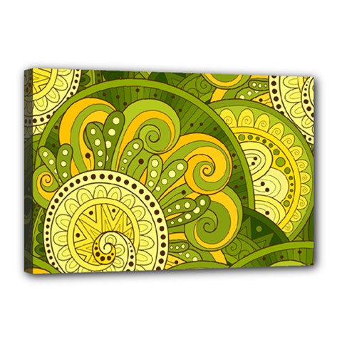 Doodles Patterns Ornament Vector Flowers Green Canvas 18  X 12  (stretched)