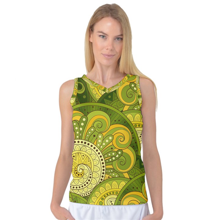 Doodles Patterns Ornament Vector Flowers Green Women s Basketball Tank Top