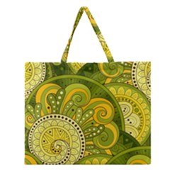 Doodles Patterns Ornament Vector Flowers Green Zipper Large Tote Bag