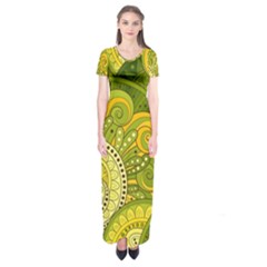 Doodles Patterns Ornament Vector Flowers Green Short Sleeve Maxi Dress