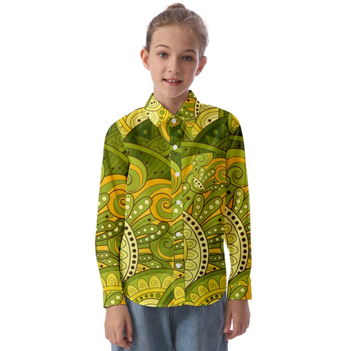 Doodles Patterns Ornament Vector Flowers Green Kids  Long Sleeve Shirt