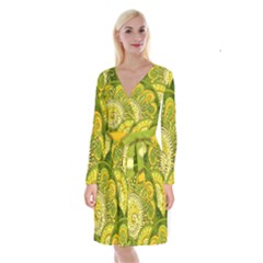 Doodles Patterns Ornament Vector Flowers Green Long Sleeve Velvet Front Wrap Dress