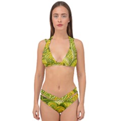 Doodles Patterns Ornament Vector Flowers Green Double Strap Halter Bikini Set