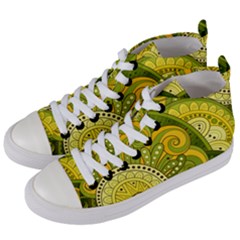 Doodles Patterns Ornament Vector Flowers Green Women s Mid-top Canvas Sneakers