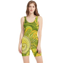 Doodles Patterns Ornament Vector Flowers Green Women s Wrestling Singlet