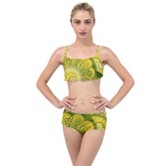 Doodles Patterns Ornament Vector Flowers Green Layered Top Bikini Set