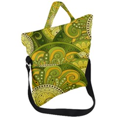 Doodles Patterns Ornament Vector Flowers Green Fold Over Handle Tote Bag