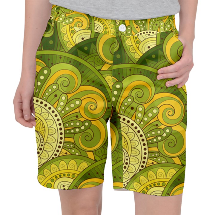 Doodles Patterns Ornament Vector Flowers Green Pocket Shorts