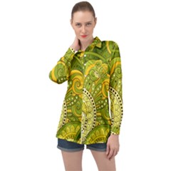 Doodles Patterns Ornament Vector Flowers Green Long Sleeve Satin Shirt