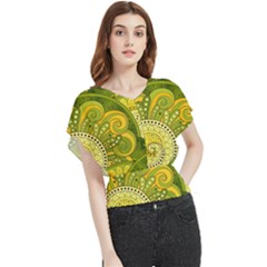 Doodles Patterns Ornament Vector Flowers Green Butterfly Chiffon Blouse