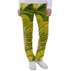 Doodles Patterns Ornament Vector Flowers Green Women s Casual Pants