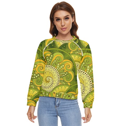 Doodles Patterns Ornament Vector Flowers Green Women s Long Sleeve Raglan Tee by Jancukart