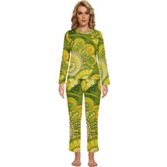 Doodles Patterns Ornament Vector Flowers Green Womens  Long Sleeve Lightweight Pajamas Set