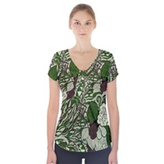 Texture Ornament Pattern Seamless Paisley Short Sleeve Front Detail Top