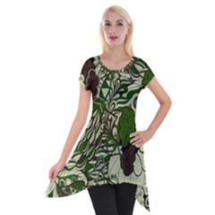 Texture Ornament Pattern Seamless Paisley Short Sleeve Side Drop Tunic