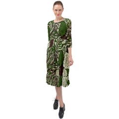 Texture Ornament Pattern Seamless Paisley Ruffle End Midi Chiffon Dress