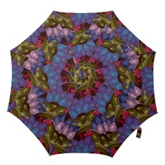 Purple Red And Green Flowers Digital Wallpaper Patterns Ornament Hook Handle Umbrellas (large)