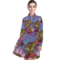 Purple Red And Green Flowers Digital Wallpaper Patterns Ornament Long Sleeve Chiffon Shirt Dress