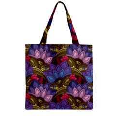 Purple Red And Green Flowers Digital Wallpaper Patterns Ornament Zipper Grocery Tote Bag