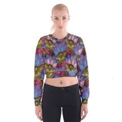 Purple Red And Green Flowers Digital Wallpaper Patterns Ornament Cropped Sweatshirt