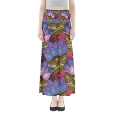 Purple Red And Green Flowers Digital Wallpaper Patterns Ornament Full Length Maxi Skirt