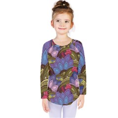 Purple Red And Green Flowers Digital Wallpaper Patterns Ornament Kids  Long Sleeve Tee