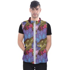 Purple Red And Green Flowers Digital Wallpaper Patterns Ornament Men s Puffer Vest