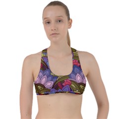 Purple Red And Green Flowers Digital Wallpaper Patterns Ornament Criss Cross Racerback Sports Bra