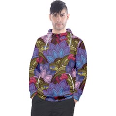 Purple Red And Green Flowers Digital Wallpaper Patterns Ornament Men s Pullover Hoodie