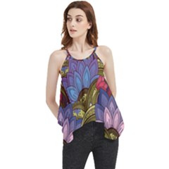 Purple Red And Green Flowers Digital Wallpaper Patterns Ornament Flowy Camisole Tank Top